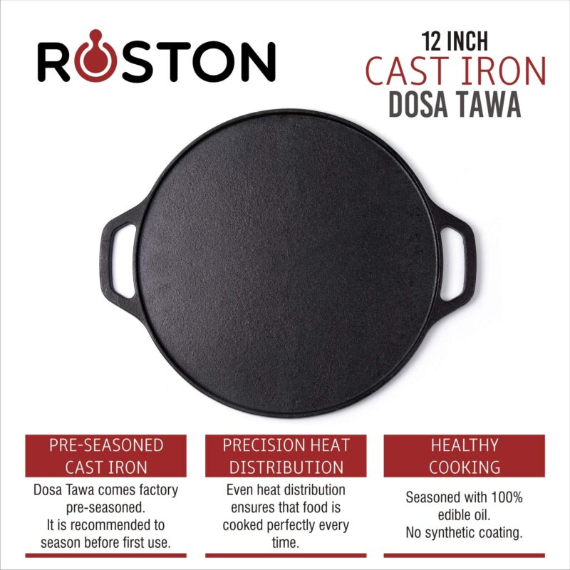 ROSTON Cast Iron Tawa Dosa | Cookware Flat Vessel Pre Seasoned | Ideal for Cooking Dosa Chapati Pizza Roti Thava(Thava Kallu Kitchen Accessories) - Image 7