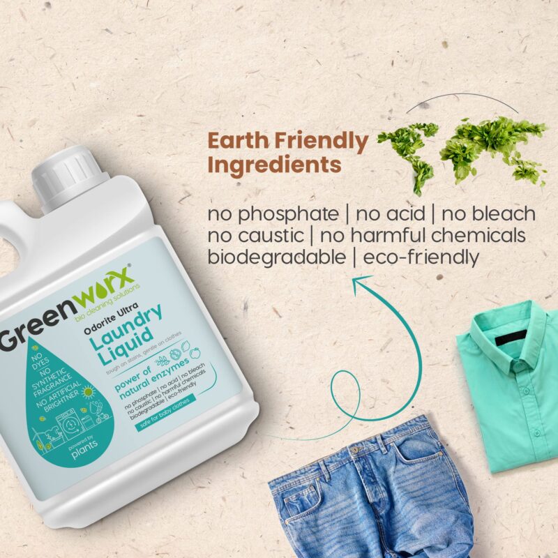 Greenworx - Bio Cleaning Solutions Natural Laundry Detergent Liquid (5 Liter)|Non Toxic,Eco Freindly Best For Front Load And Top load|Safe For Baby, Biodegradable & Chemical Free Laundry Liquid Pack - Image 4