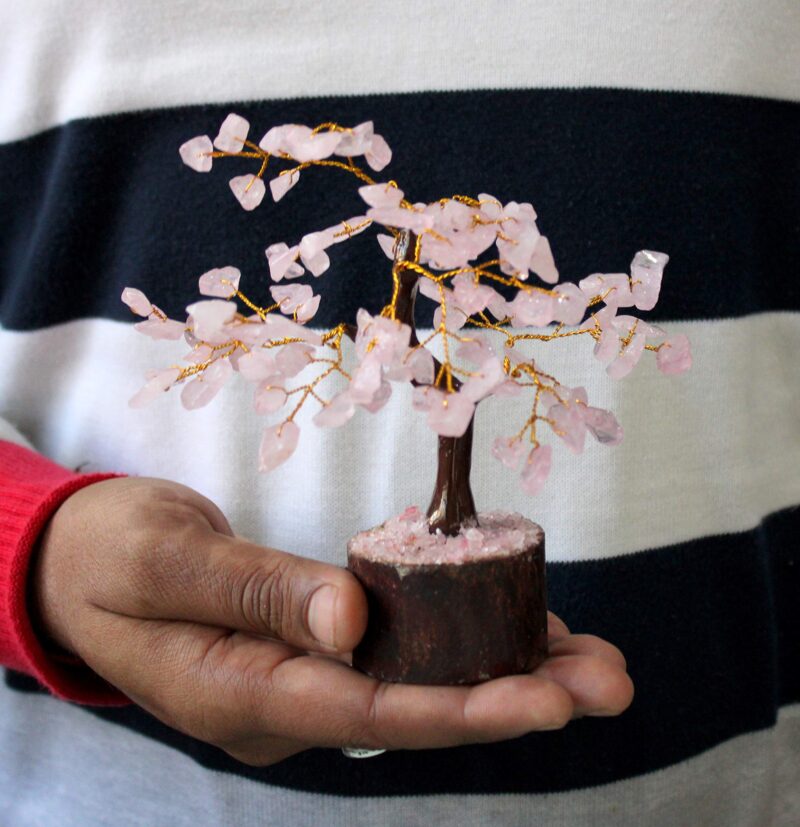ESPLANADE Natural Rose Quartz Crystals Tree Healing Stones Seven Chakra Natural Healing Gemstone Bonsai Fortune Money Tree, Home Office Decor Spiritual Gift | Size 7-8 Inches (Pink 100 Beads) - Image 2