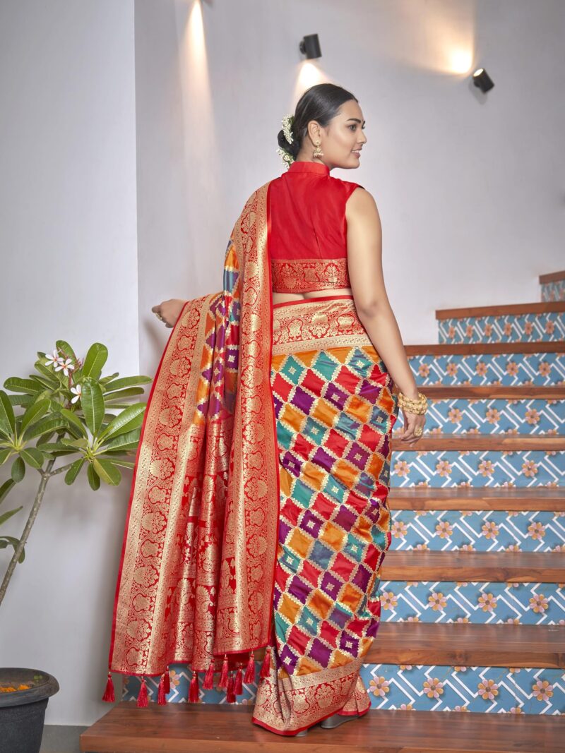 MANOHARI Women's Most Trendy Banarasi Woven Yellow with Multicolor Saree With Heavy Jacquard Work Saree With Blouse Piece - Image 6