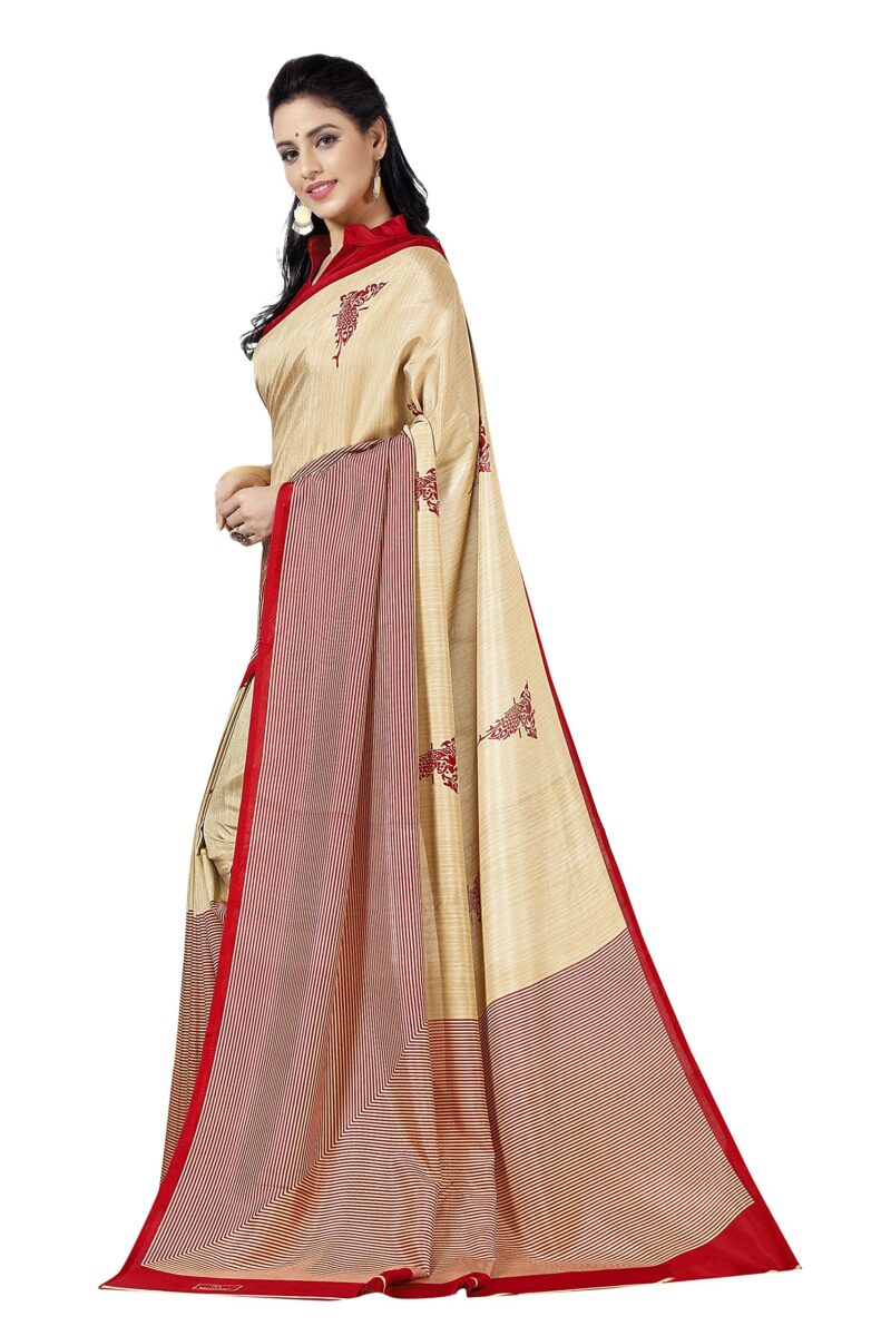 Vimla Women's Beige Malgudi Art Silk Uniform Printed Saree with Blouse (5899_Free Size, Beige) - Image 6