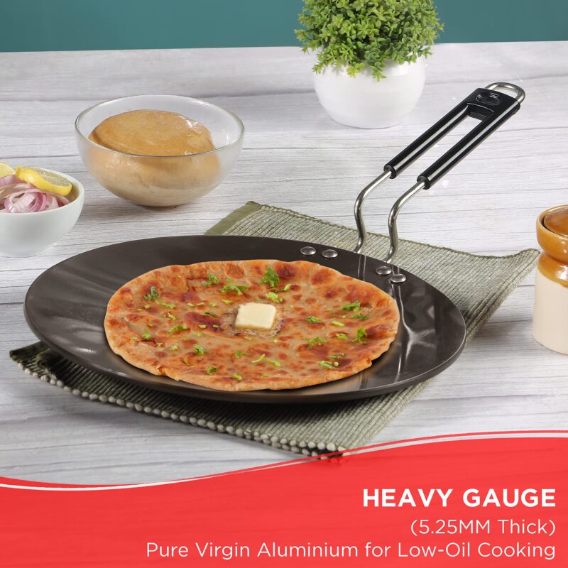 Vinod Black Pearl Plus Hard Anodised Roti/Paratha/Phulka Tawa, 25 cm Diameter with Riveted Sturdy Handle - 5.25 mm Thickness, Black (Induction and Gas Stove Compatible) - Image 8