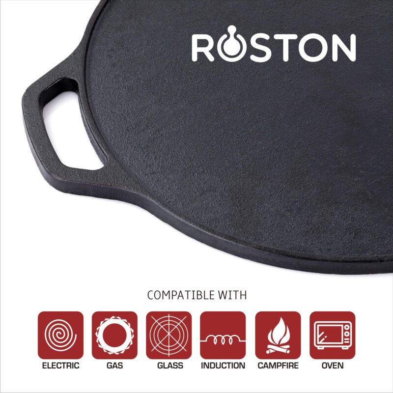 ROSTON Cast Iron Tawa Dosa | Cookware Flat Vessel Pre Seasoned | Ideal for Cooking Dosa Chapati Pizza Roti Thava(Thava Kallu Kitchen Accessories) - Image 8
