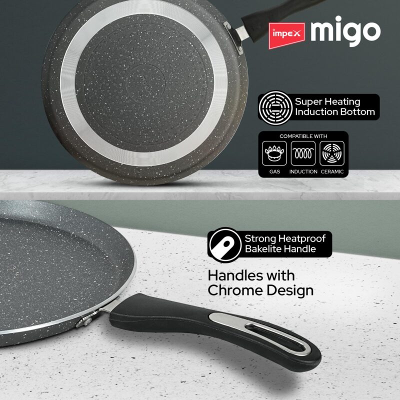 Impex Non Stick Tawa Pan with Spatula 30 cm Induction Base Tawa Pan Granite Finish Tawa Pan | Multi-Purpose Aluminium Tawa | Induction and Gas Stove Compatible Dosa Tawa - Image 4