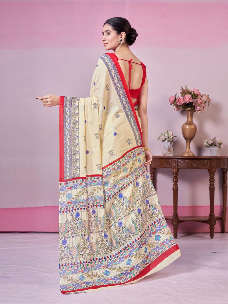 Garden Vareli Traditional Print Pure Cotton Saree with Unstitched Blouse Piece 88482 - Image 5