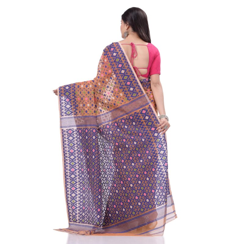 TANTLOOM Sparkle Diamond Resham Dhakai Jamdani Bengal Woven Handloom Pure Cotton Saree for Women Without Blouse Piece - Image 3