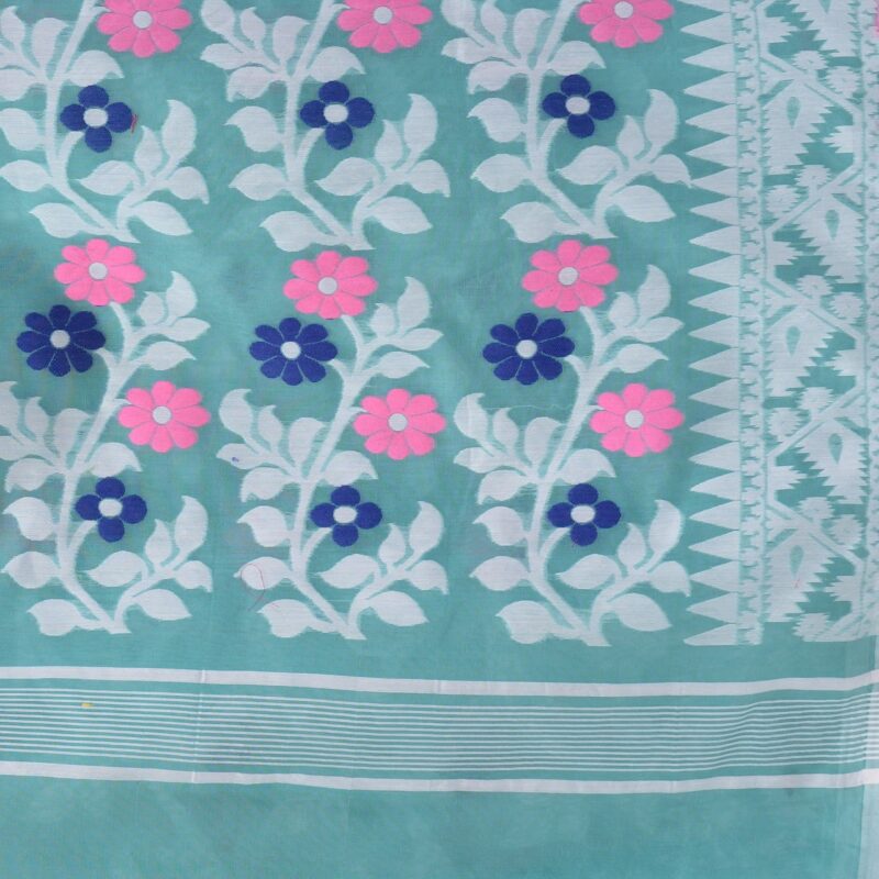 dB DESH BIDESH Women's Rangabati Resham Dhakai Jamdani Pure Cotton Handloom Saree Without Blouse Piece (Firoza, Multicolor) - Image 3