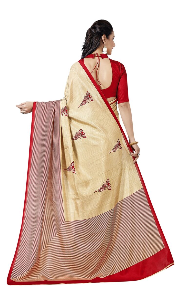 Vimla Women's Beige Malgudi Art Silk Uniform Printed Saree with Blouse (5899_Free Size, Beige) - Image 5