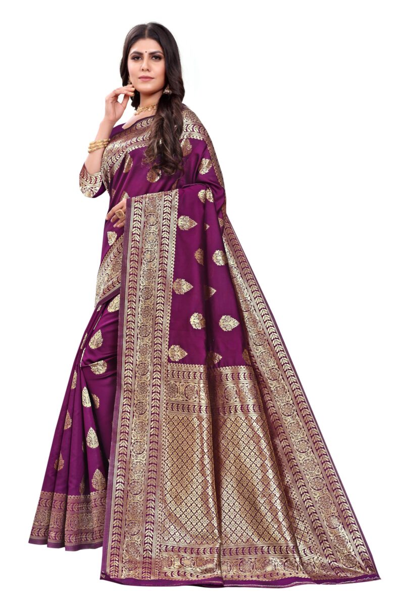 Sugathari Women's Banarasi Saree Pure Kanjivaram Silk Saree Soft new ladies 2023 Design Wear Pattu Sarees Latest Cotton Party Sari collections With Blouse Piece for Wedding sadi (SAM PARI-120 WINE) - Image 5