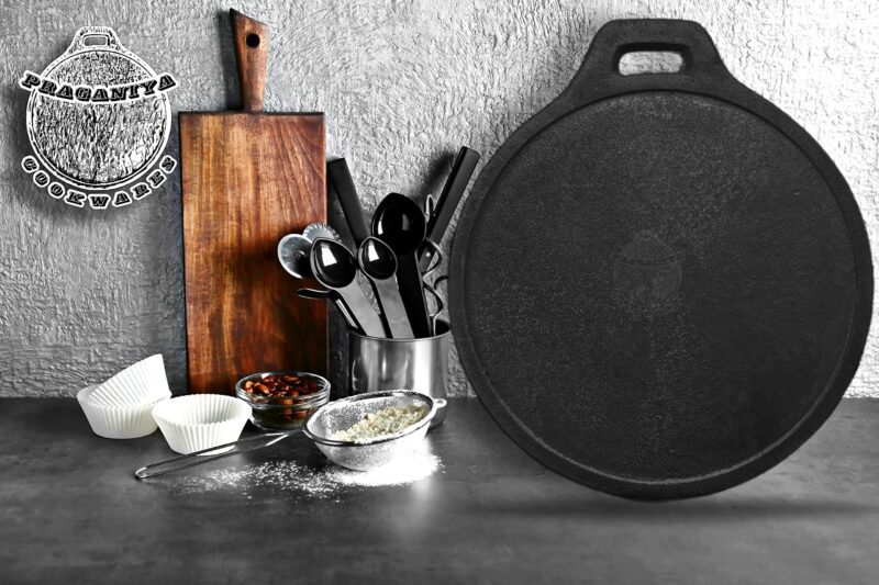 PRAGANIYA COOKWARES TAWA Cast Iron Dosa/Dosa kallu 10 inch Pre-Seasoned Black - Image 2