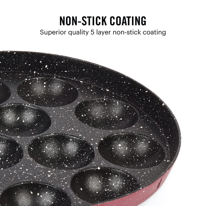 CELLO Crown Single Handle Appam 12 Cavity -Maroon (Aluminium) - Image 5