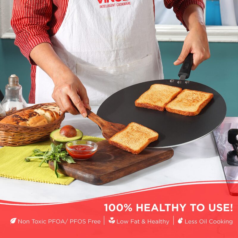 Vinod Zest Aluminium Non Stick Flat Multi Tawa - 30 cm | Triple Layer Ceramic Coating | 4mm Extra Thick Chapati Tawa | Bakelite Handle | Gas and Induction Base | 1 Year Warranty - Image 7