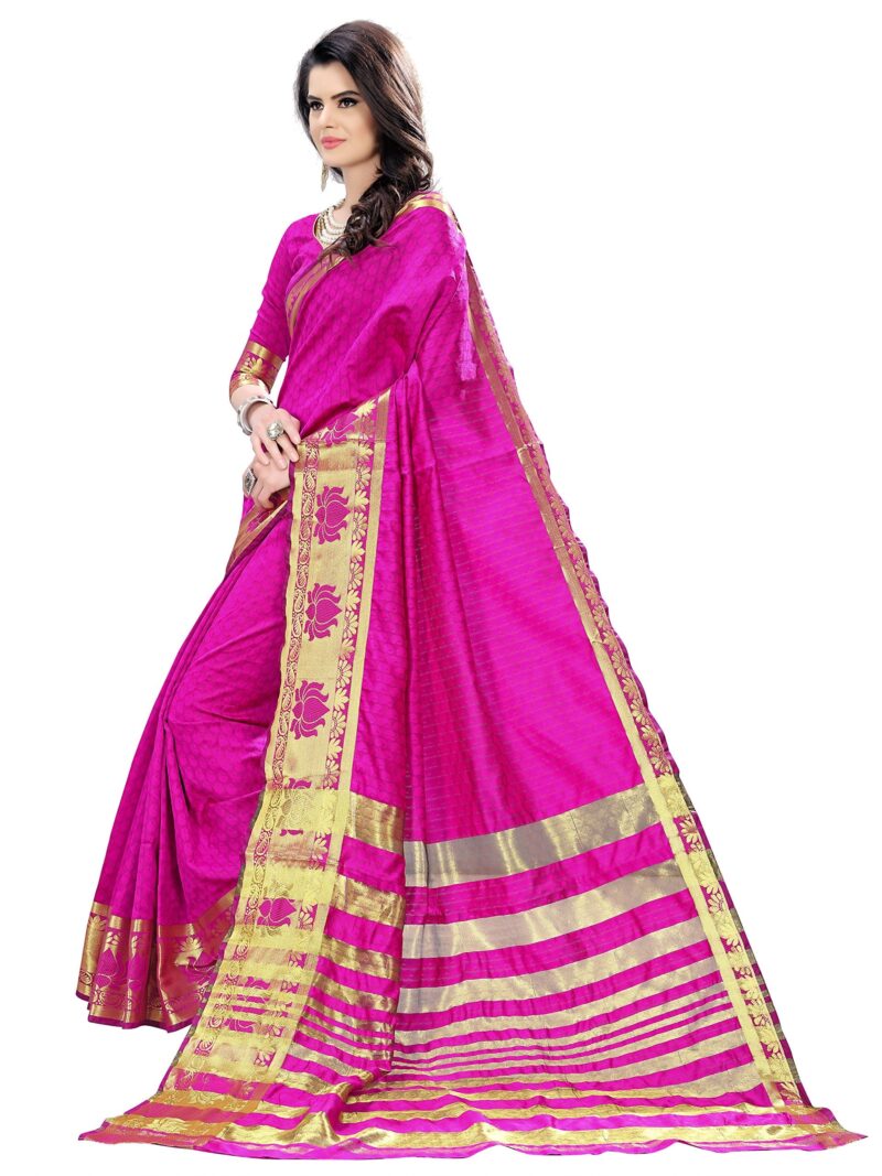 ANNI DESIGNER Art Décor Women's Self Jacquard Cotton Silk Lotus Pink Color Saree With Blouse_Free Size - Image 3