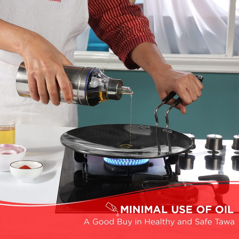 Vinod Black Pearl Plus Hard Anodised Roti/Paratha/Phulka Tawa, 25 cm Diameter with Riveted Sturdy Handle - 5.25 mm Thickness, Black (Induction and Gas Stove Compatible) - Image 9