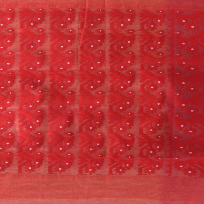 dB DESH BIDESH Women`s Resham Dhakai Jamdani Cotton Handloom Saree Hajar Buti Design Jamdani Saree (Cream Red) - Image 2