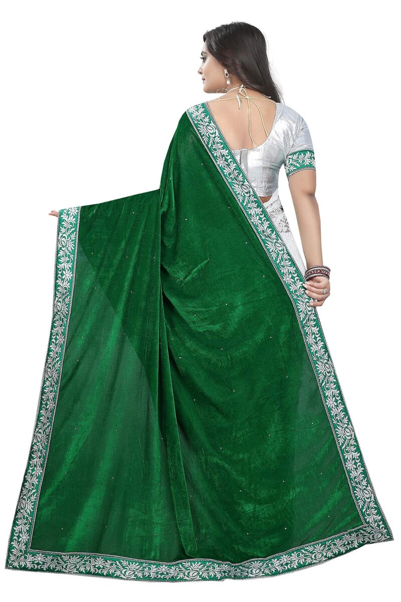 Market Magic World Women's Velvet Saree With Blouse Piece (Mmw_Velvet_Green_Free Size_Green) - Image 6