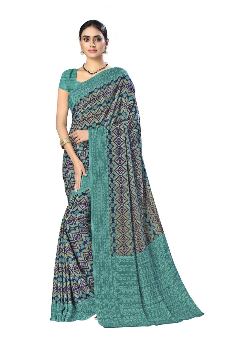 Vimla Women's Multi Crepe Silk Uniform Saree with Blouse (Multi; 1332_AC_Free Size) With FREE Henna Hair Color (Black)