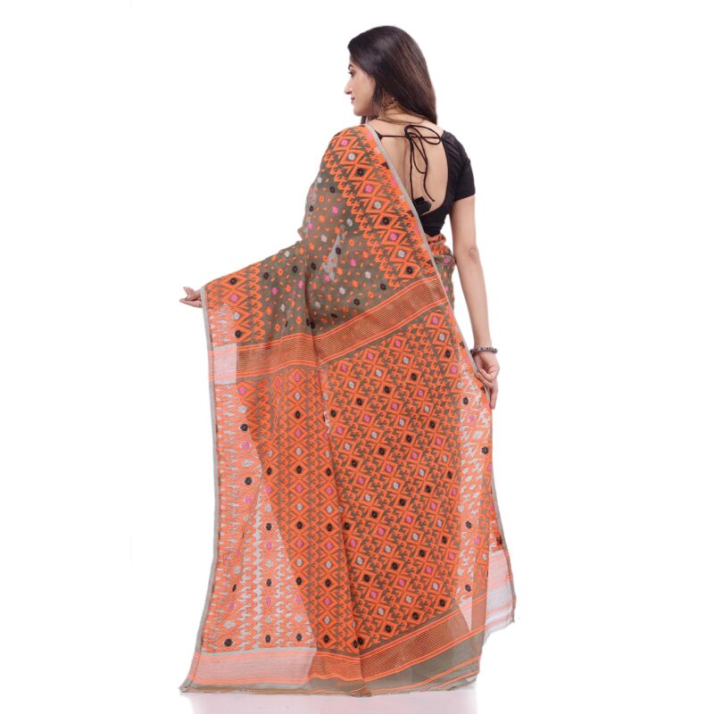 dB DESH BIDESH Women`s Jamdani Sarees For Women Cotton Silk saree Hirokduti Design Cotton Sarees Dhakai Jamdani Sarees For Women Handloom Sarees Without Blouse Piece (Grey Orange) - Image 5