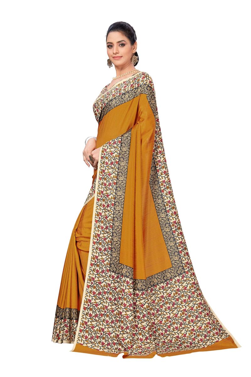 Vimla Women's Mustard Malgudi Art Silk Uniform Saree with Blouse Piece (Mustard; 2123_Free Size) - Image 6