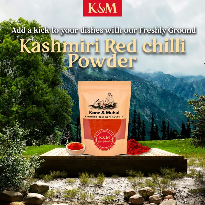 Kanz & Muhul Kashmiri Red Chilli Powder 450 Grams | Kashmiri Lal Mirch Powder | Mild Spicy, Authentic, Bright Red Colour | Organic Kashmiri Mirch | With No Added Preservatives | 450 Grams - Image 5