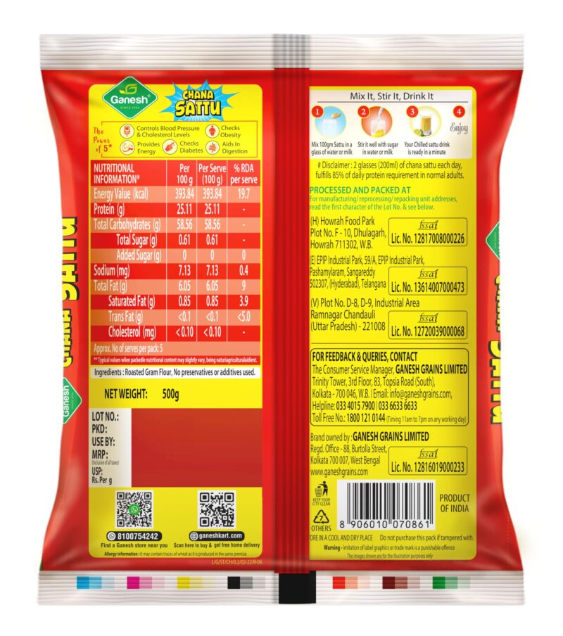 Ganesh chana sattu 500 gm (pack of 2) high protein fibre 100% natural gluten free chana sattu roasted gram powder - Image 2