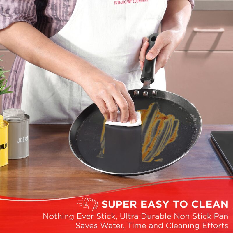 Vinod Zest Aluminium Non Stick Dosa tawa - 32 cm | Flat Bottom Tawa | 5 mm Extra Thick | 3 Layer Ceramic Coating | Metal Spoon Friendly | Gas Base - 2 Year Warranty - Image 4