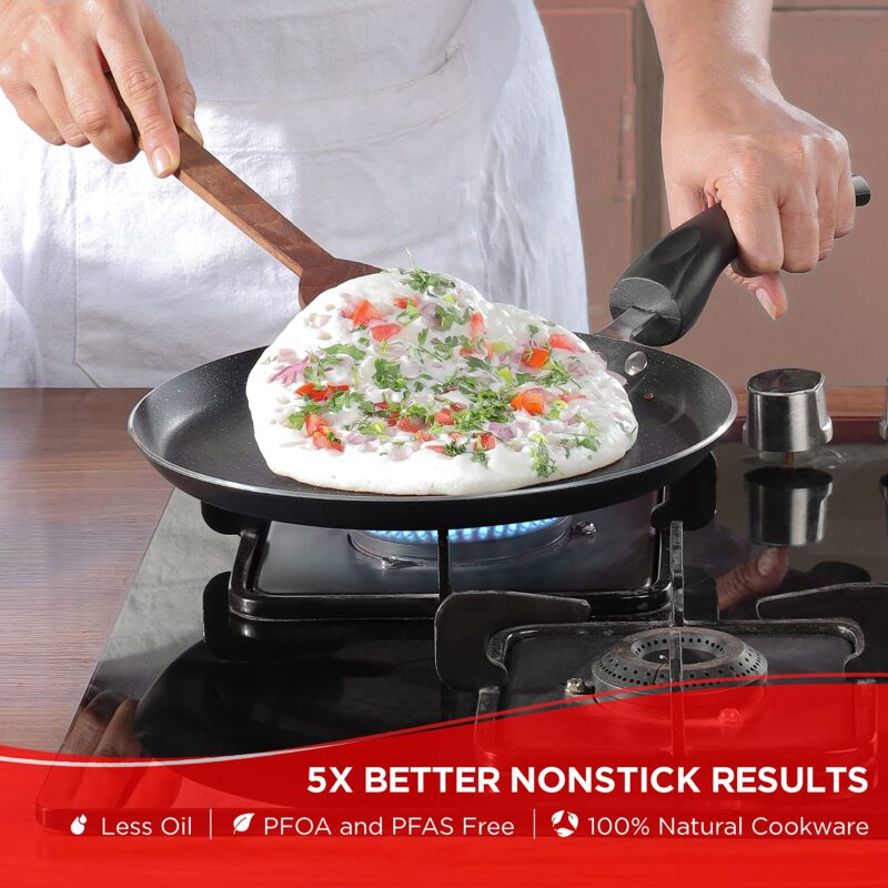 Vinod Cookware Aluminium Zest Marbilo Dosa Tawa, 25cm, Black - Image 7