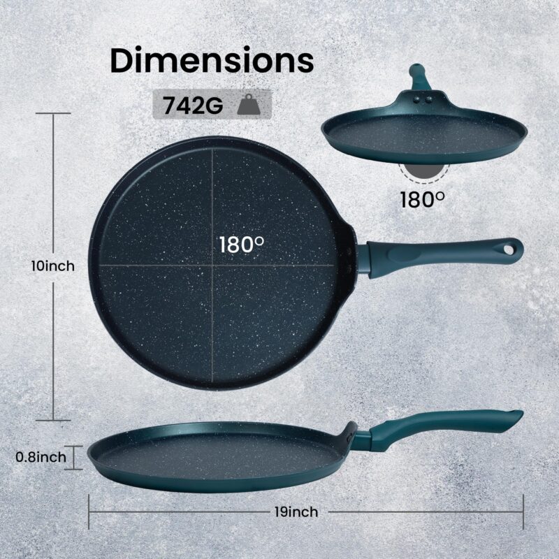 SOLARA Granite Dosa Tawa Non Stick Pan 28cm, Dosa Tawa Induction Base & Gas Compatible with Soft-Touch Handles, Flat Dosa Tava - Black - Image 8