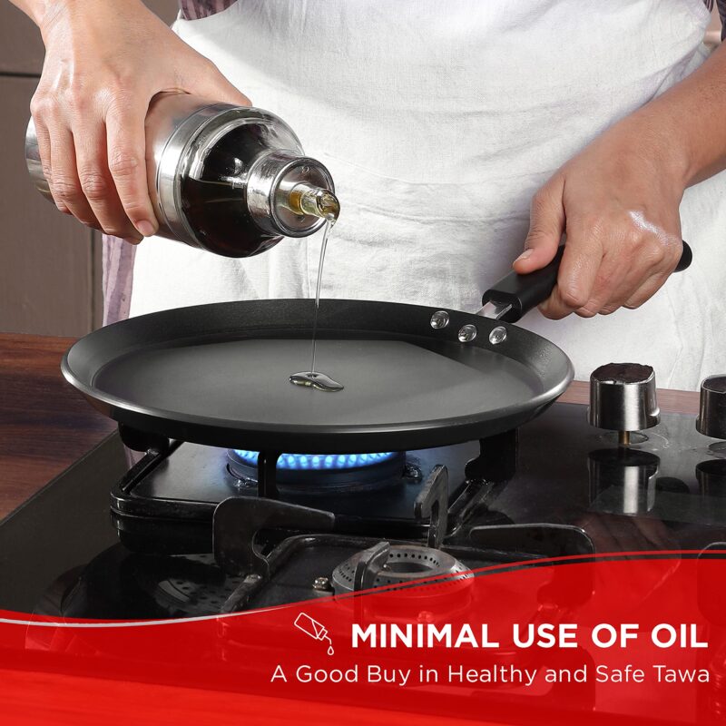 Vinod Hanos Non-Stick Dosa Tawa 30 cm Diameter, Hard Anodised Non-Stick Coating with Bakelite Riveted Handle - 5.25 mm Thickness, Black (Induction and Gas Stove Friendly) - Image 7