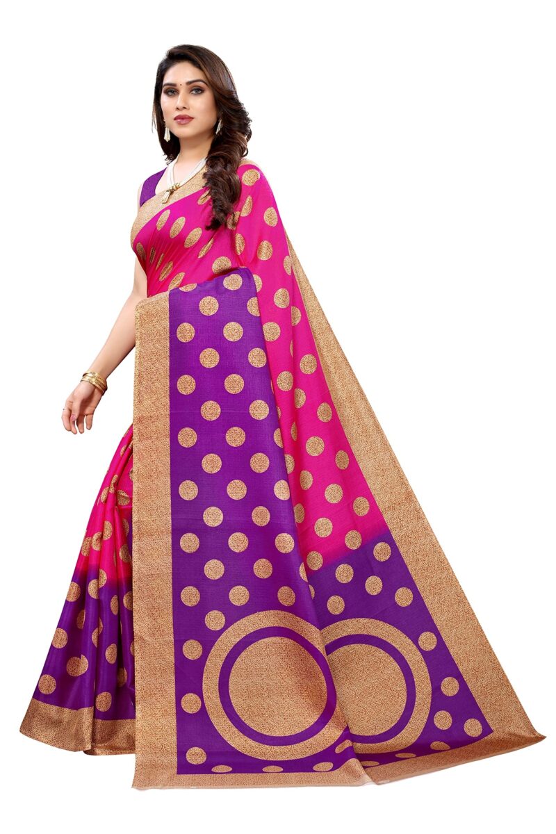 Tarshika Women's Art Silk Printed Saree With Blouse Piece(KORA PINK_Free Size) - Image 4