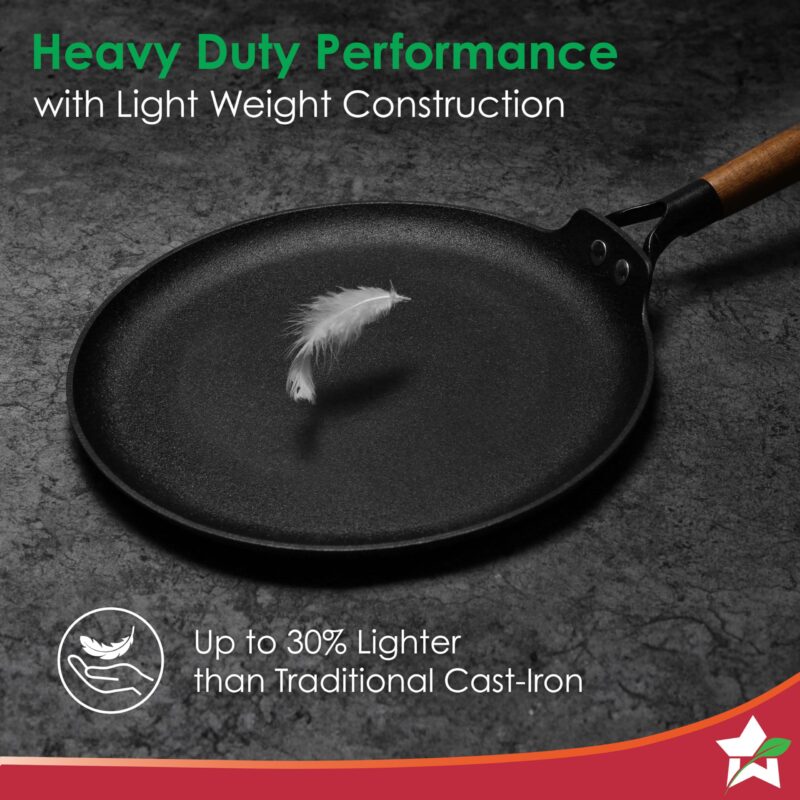 Wonderchef Pre-Seasoned Ferro Light 28cm Dosa Tawa | 4MM | Acacia Wooden Handles | Gravity Moulding Technology | No Chemical Coating |10 Year Warranty - Image 7