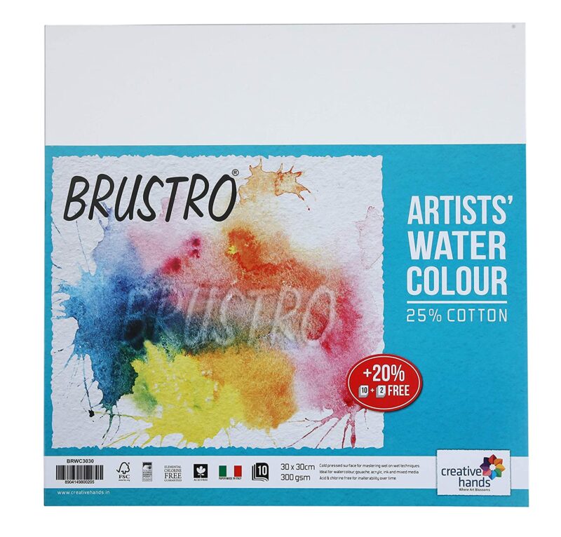 Brustro Watercolour Papers CP 300 GSM 30CM X 30CM (Pack of 10+2 Sheets) - Image 3