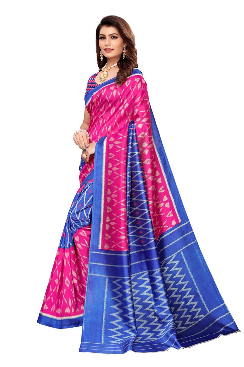 ANNI DESIGNER Women's Blue Mysore Silk Printed Saree with Blouse Piece(Sky Stripers Blue_Free Size) - Image 4