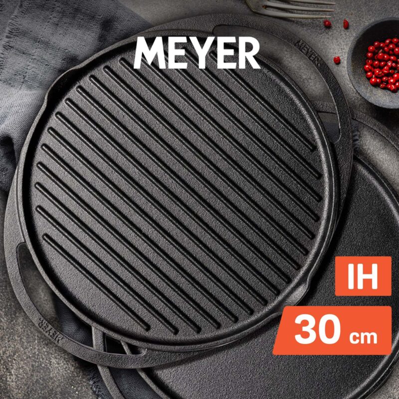 Meyer Pre-Seasoned Cast Iron 2 in 1 Grill and Griddle Pan | Cast Iron Tawa for Dosa | Iron Cookware for Kitchen | Roti Tawa Cast Iron | Cast Iron Grill Pan | Iron Tava Big Size, 30cm, Black - Image 7