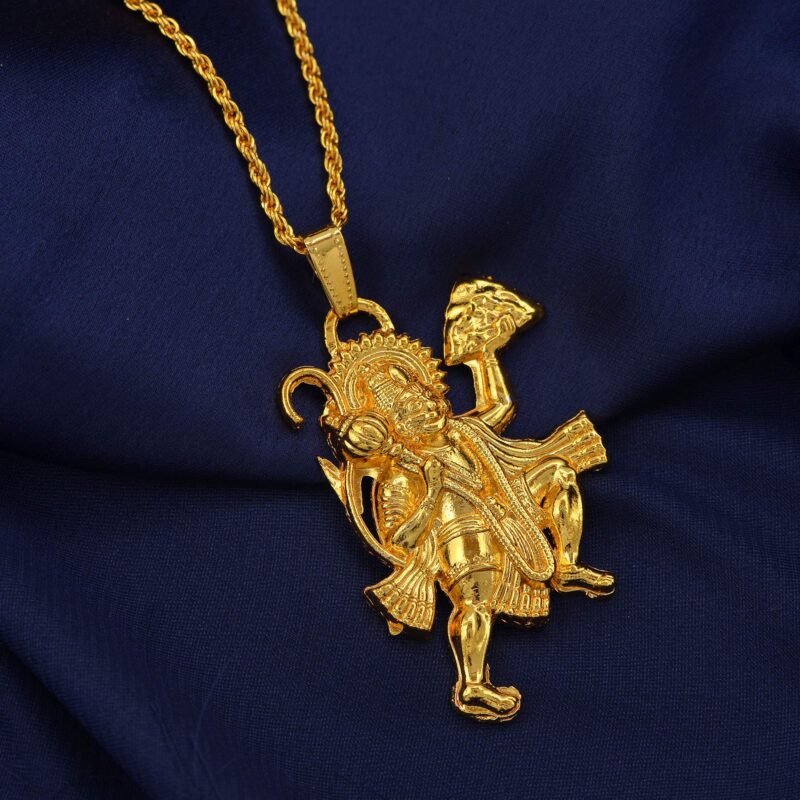 Memoir Gold plated flying Bajrang Bali Hanuman pendant Hindu God temple jewelery Women - Image 4