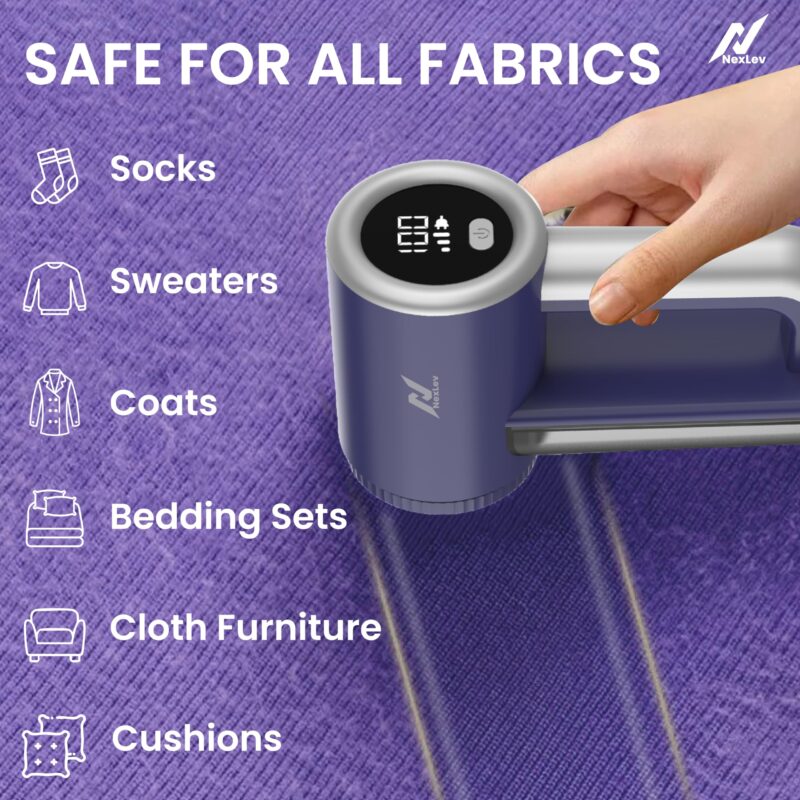 Nexlev Lint Remover & Fabric Shaver | Sofa, Blanket & Clothes |Digital Display| 6 Stainless Steel Blades| 3 Speed Modes| Heavy Duty| 120Mins Usage| Large Tank | Type C| 2000 mAh Battery | LR-02 (Blue) - Image 7