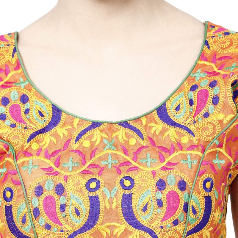 Prijam Cotton Back Button Saree Blouse (CTD232_Orange_Free Size) - Image 3