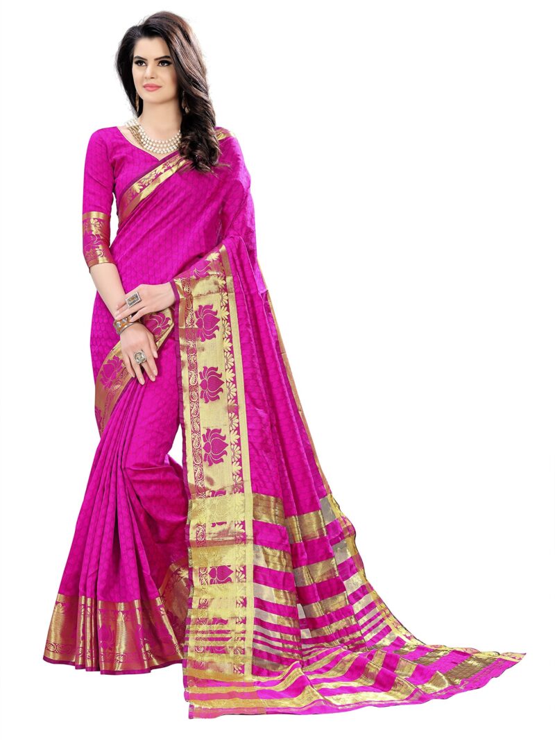 ANNI DESIGNER Art Décor Women's Self Jacquard Cotton Silk Lotus Pink Color Saree With Blouse_Free Size - Image 6