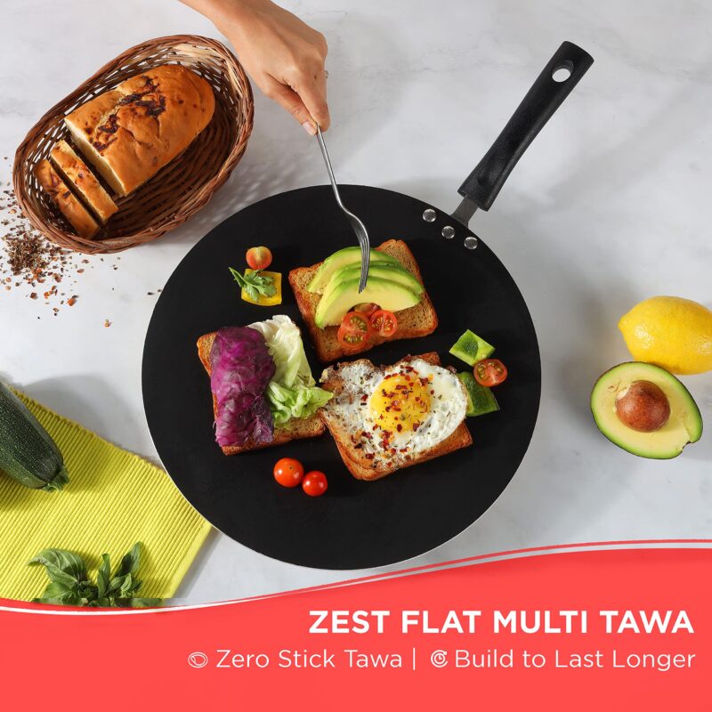 Vinod Zest Aluminium Non Stick Flat Multi Tawa - 30 cm | Triple Layer Ceramic Coating | 4mm Extra Thick Chapati Tawa | Bakelite Handle | Gas and Induction Base | 1 Year Warranty - Image 8
