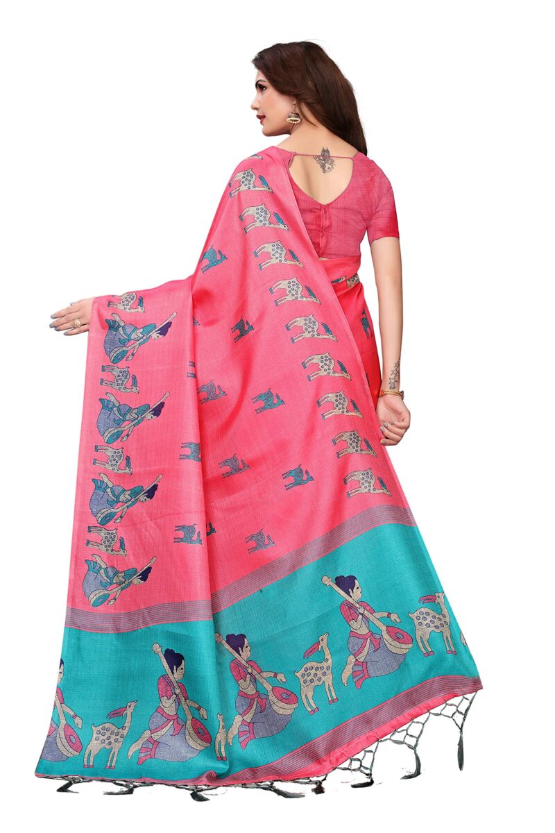 GoSriKi Women's Pink Color Mysore Art Silk Printed Saree Border Tassels With Blouse Piece(MAITHALI PINK_Free Size) - Image 3