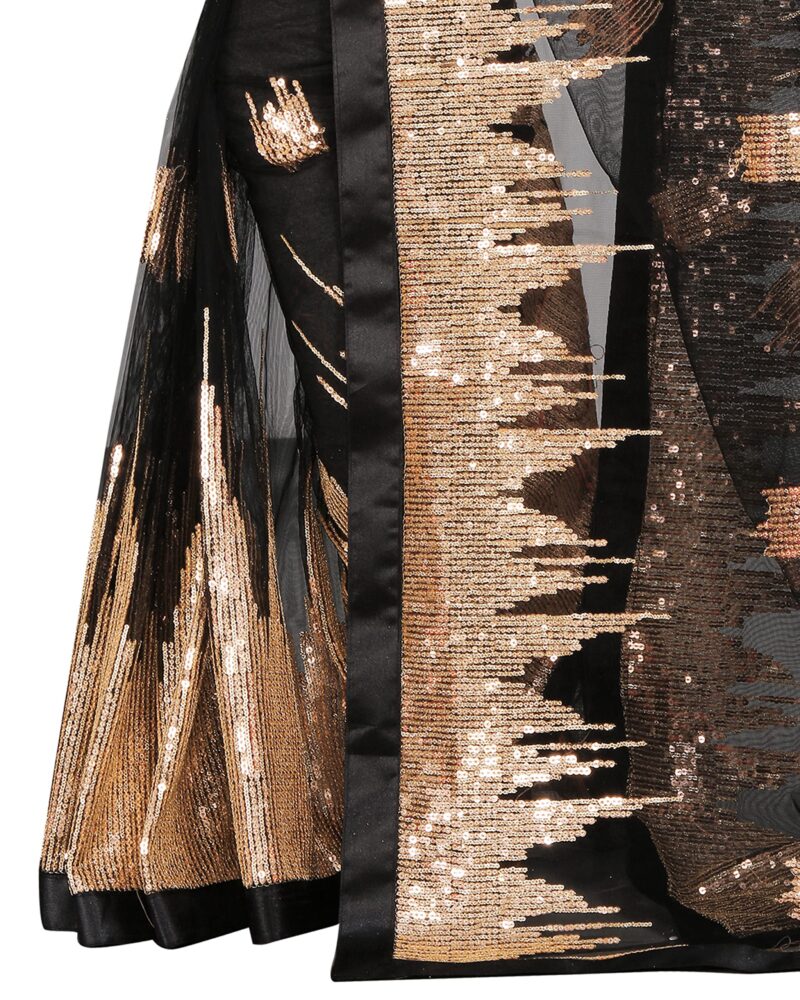 Vastraani Women's Sequined Woven Net Saree with Blouse Piece (Black, Free Size) - Image 3