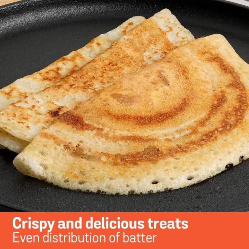 Meyer Pre-Seasoned Cast Iron Flat Dosa/Roti/Chapati Tawa Pan with Stick Handle, Dosa Kallu, Iron Tawa Small Size, Gas and Induction Compatible | 24cm, Black - Image 3