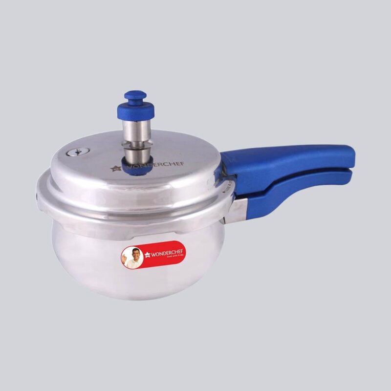 Nigella Induction Base 1.5L Stainless Steel Handi Pressure Cooker with Outer Lid, Blue Handles - Image 6