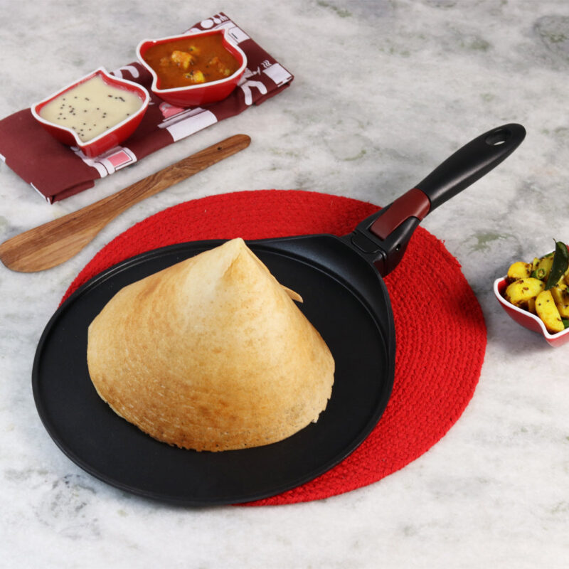 Click Space Saver 30 cm Non-stick Dosa Tawa, Induction Bottom, Foldable Handle, Aluminium, 4mm, 2 Years Warranty, Black - Image 9
