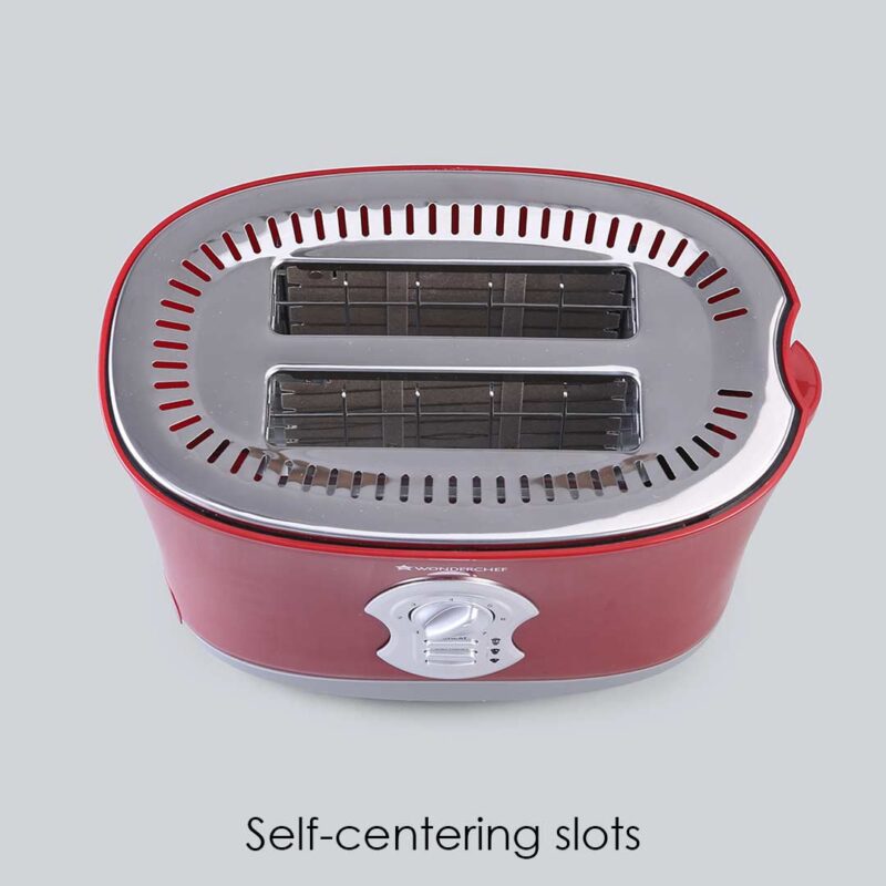 Crimson Edge Slice Toaster with Defrost, Reheat & Cancel Function | 800 Watt | 2 Bread Slice Automatic Pop-up Electric Toaster | 7- Level Browning Controls | Auto Shut Off | Mid Cycle Cancel Feature | Removable Tray | Easy to Clean | Red | 2 Year Warranty - Image 6