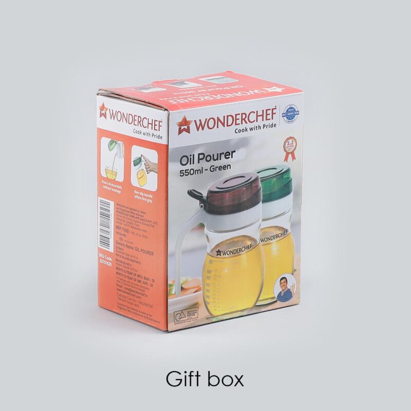 Oil Pourer Glass Bottle for Kitchen, Transparent Oil Pourer and Holder with Green Lid, Accurate Pouring without Wastage, 550ml - Image 8