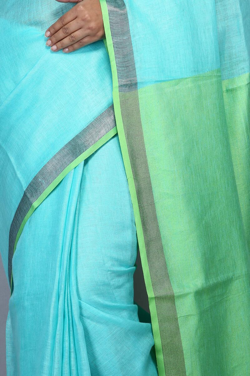 NAKSH KHADI BOUTIQUE Women's KHADI Linen Pure Sari heart of Bengal_looms Handwoven 100 count made of Organic thread. Very soft & light weight SUMMER Special. (NKB_06) Maz Green_Free Size) - Image 3