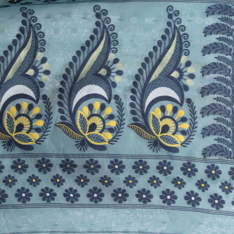 dB DESH BIDESH Women`s Resham Dhakai Jamdani Pure Cotton Handloom Saree Lojjaboti Design without Blouse Piece (Firoza Blue) - Image 3