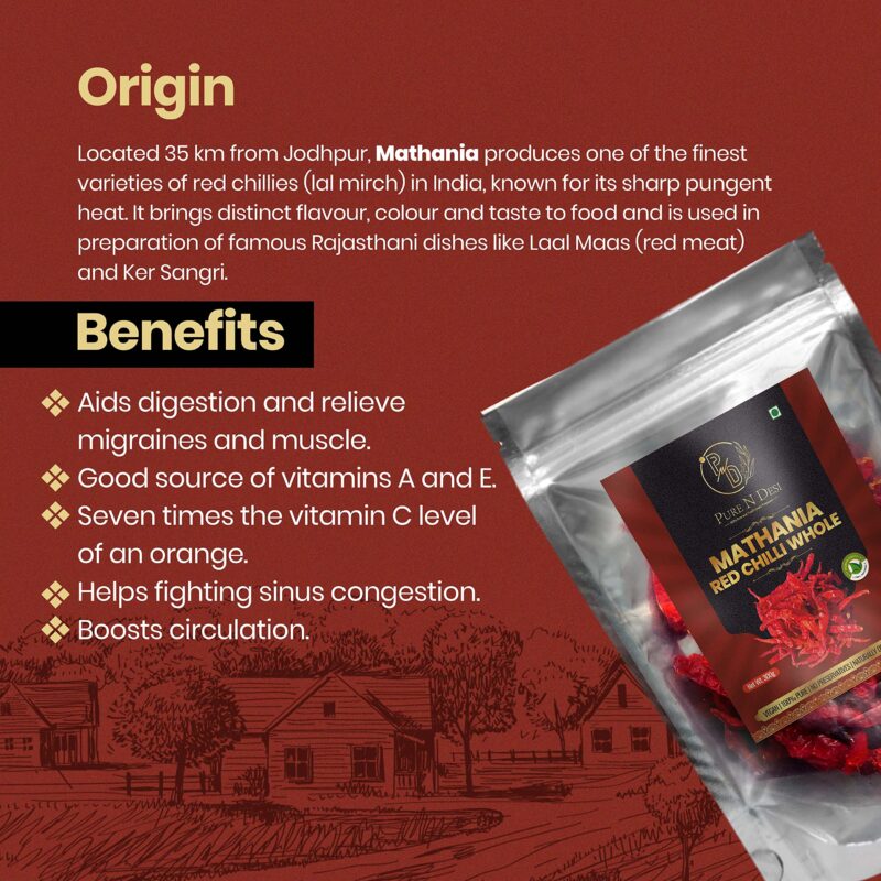 PURE N DESI Original Rajasthani Dried Mathania Whole Chilies Without Stems- Hand Picked/Sun Dried/Organically Produced/Authentic Marwari Taste - 300 Grams, Vegetable Masala - Image 5