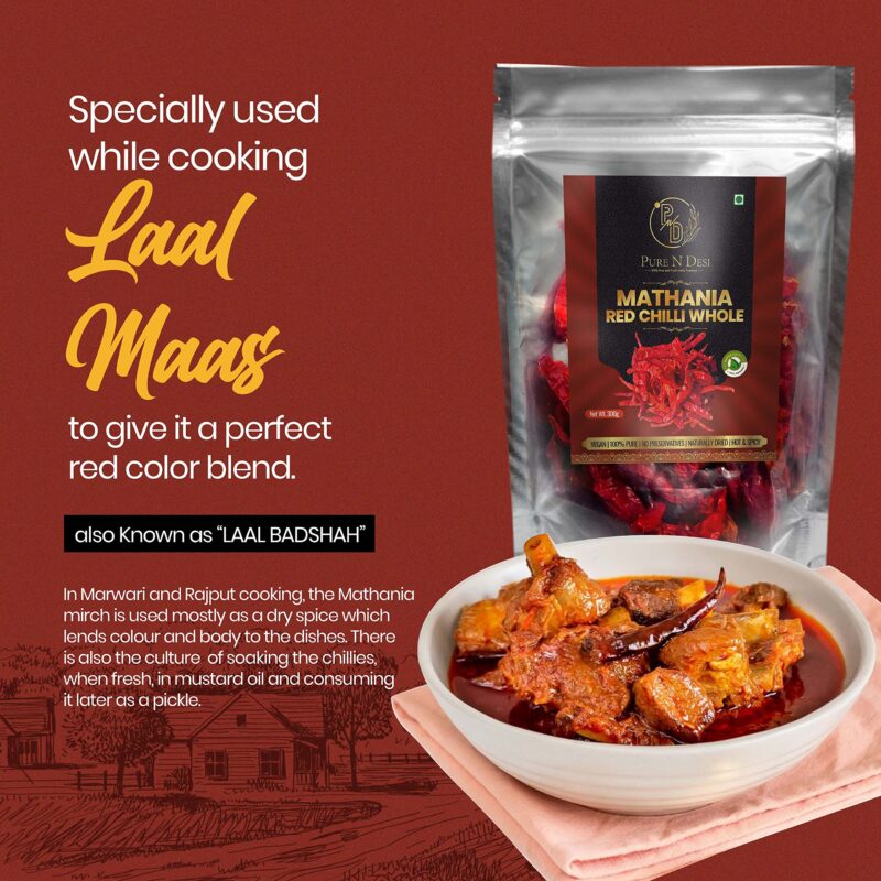 PURE N DESI Original Rajasthani Dried Mathania Whole Chilies Without Stems- Hand Picked/Sun Dried/Organically Produced/Authentic Marwari Taste - 300 Grams, Vegetable Masala - Image 4